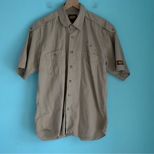 Woolrich Button Down Short Sleeve Khaki Work Mens Outdoor Shirt L | Boy Scout